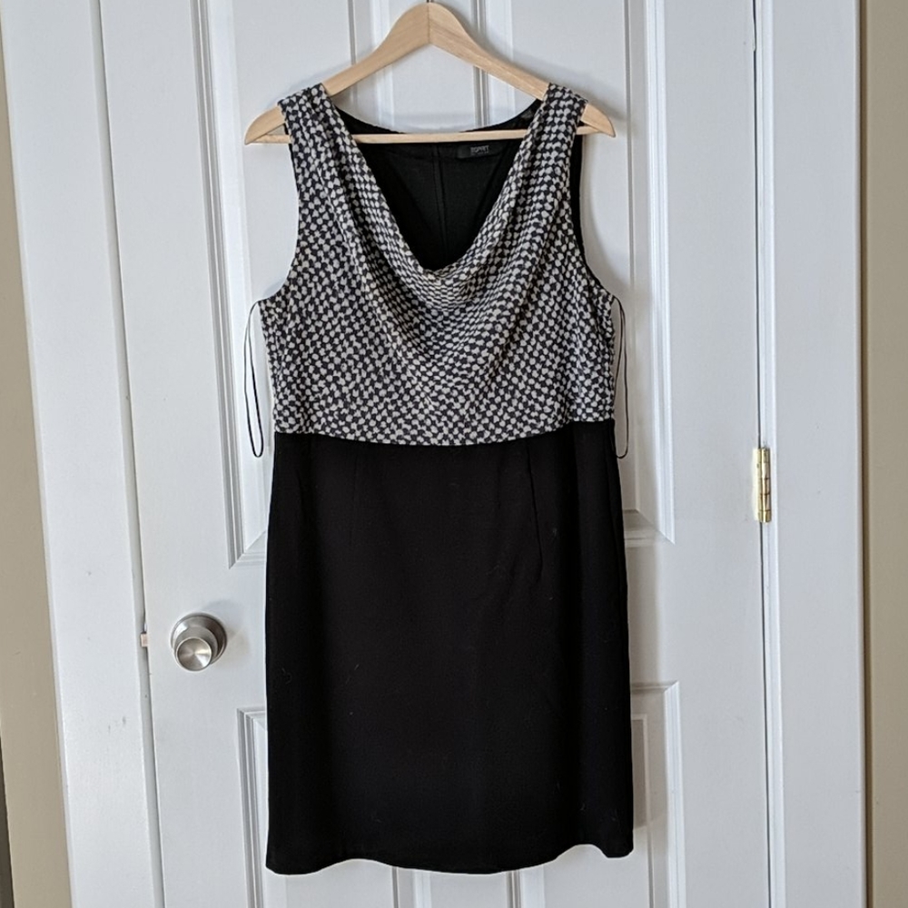 EUC Esprit Cowl Neck Watercolor Houndstooth Dress